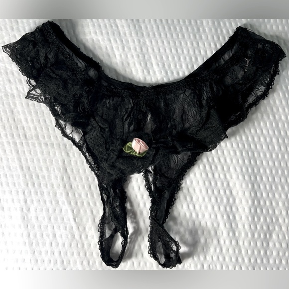 JK2750- Open Crotch Lace Panty With Pink Rose. (NWOT) - Picture 1 of 1